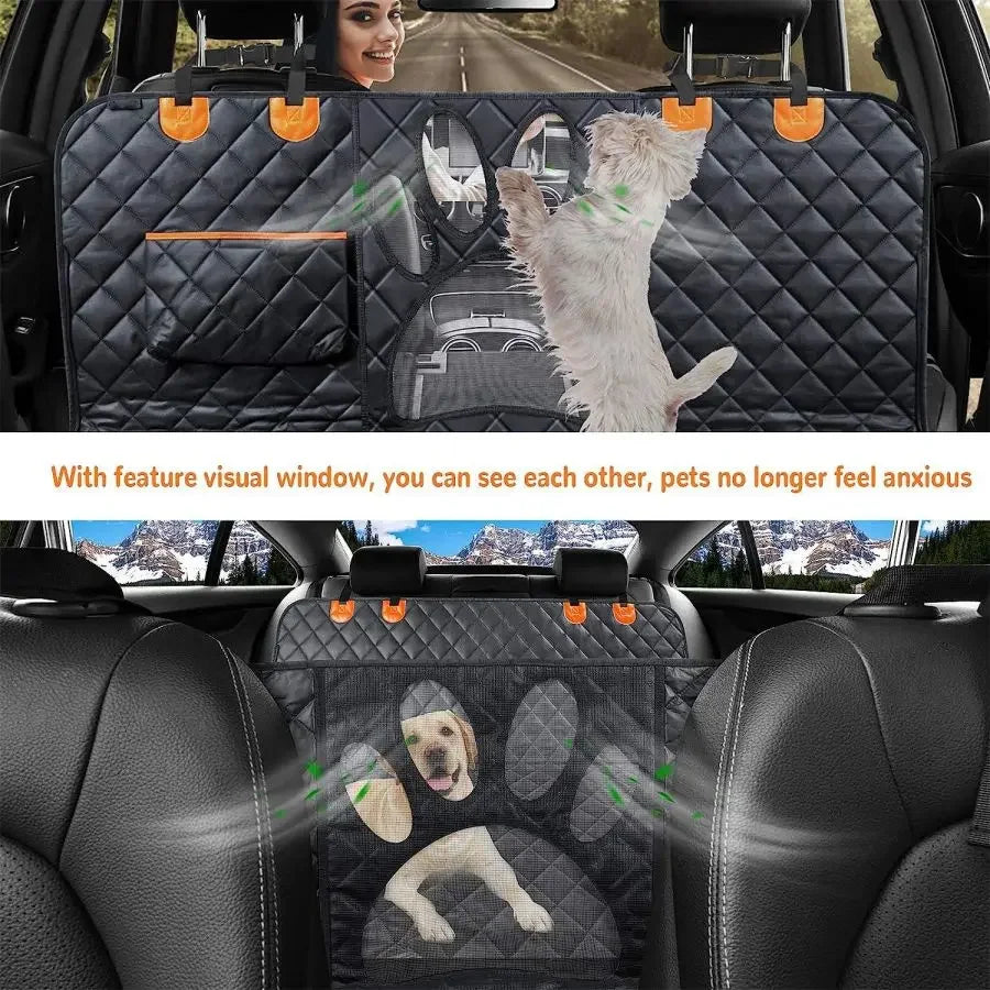 Waterproof Dog Car Seat Cover with Mesh Window & Side Zippers
